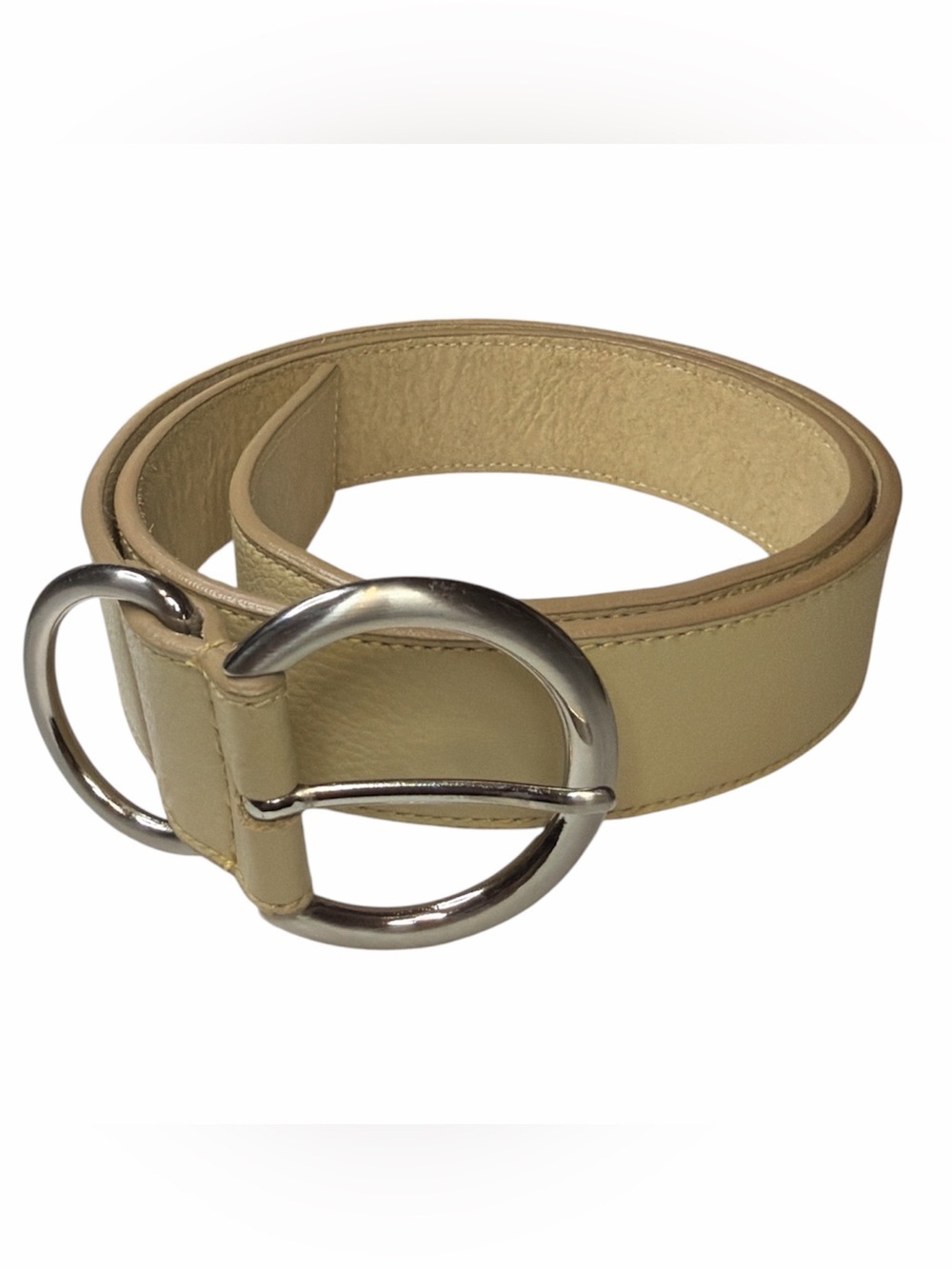 New York & Co. Cream Leather Belt with Silver -Ring Buckle